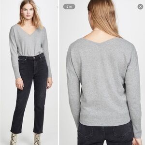 Reformation Sadie V Neck Cashmere Sweater Gray Size Large